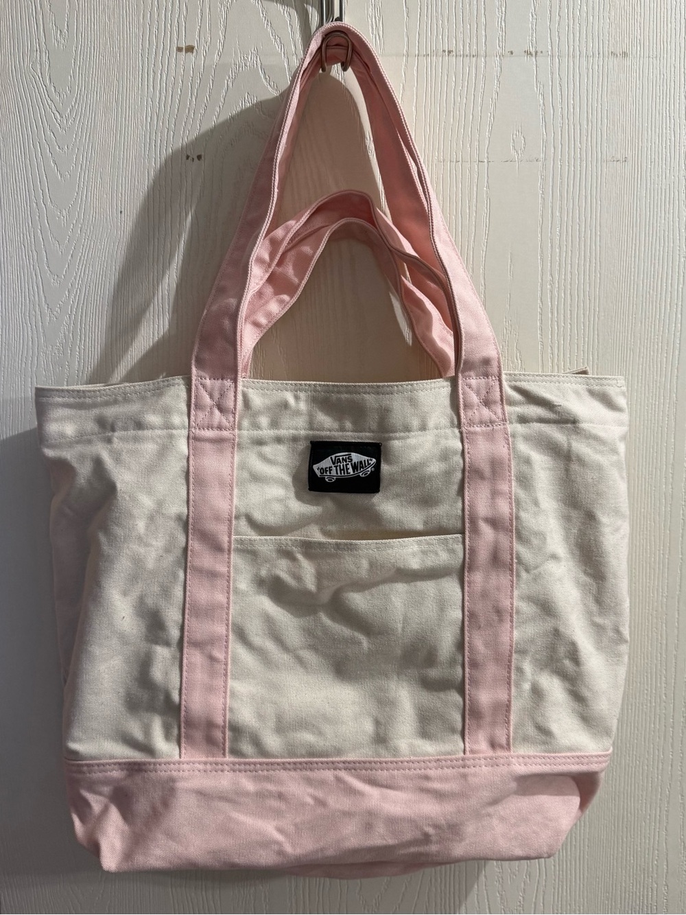 Vans Cream Canvas Tote with Pink Trim